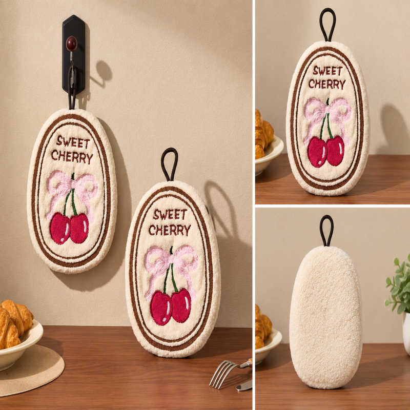 Decorative Sweet Cherry Shape Towel for Kitchen, Bathroom & Baby Care Use