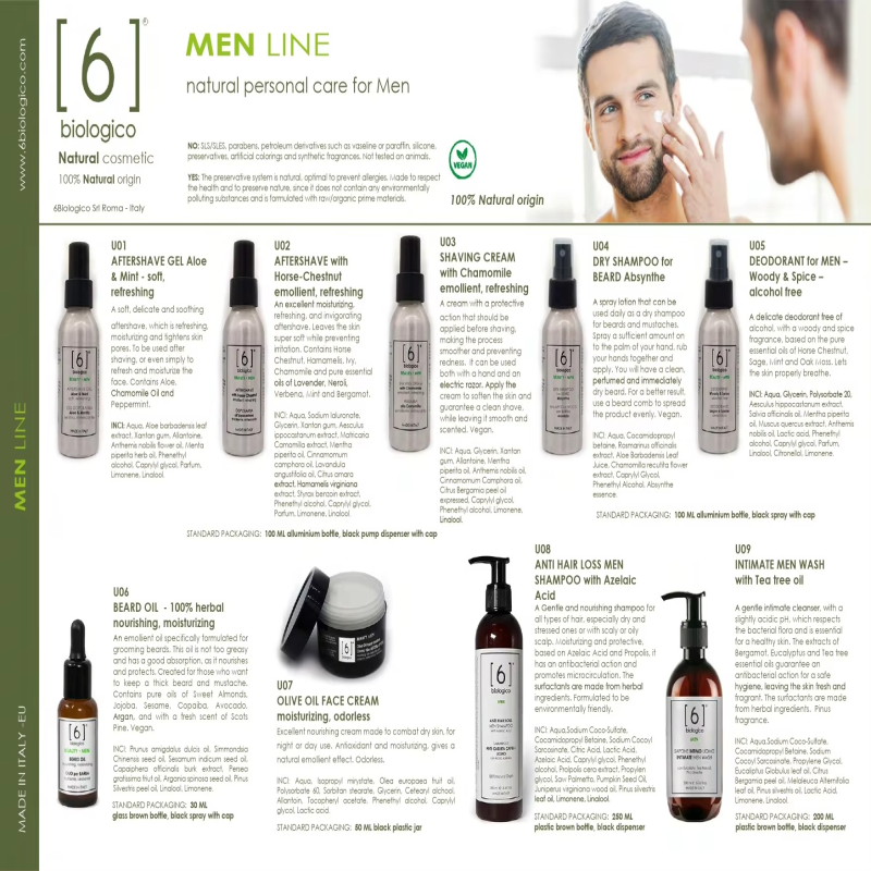Luxury Cosmetic Creams and Lotions for Men - Full Line of Organic Products - Vegan - Made in Italy